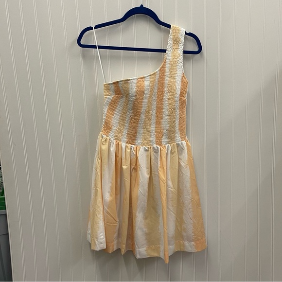 Petal & Pup Kelsie One Shoulder Mini Dress in Yellow Cabana Stripes Sz 8 - Picture 3 of 11